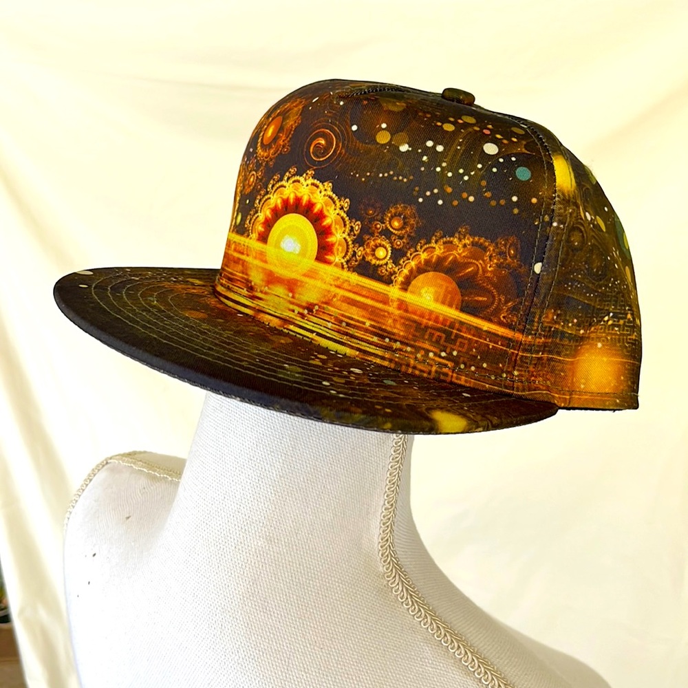 Wuke Snap Back Cap Flat Brim Hologram Mandala Energy Spiral